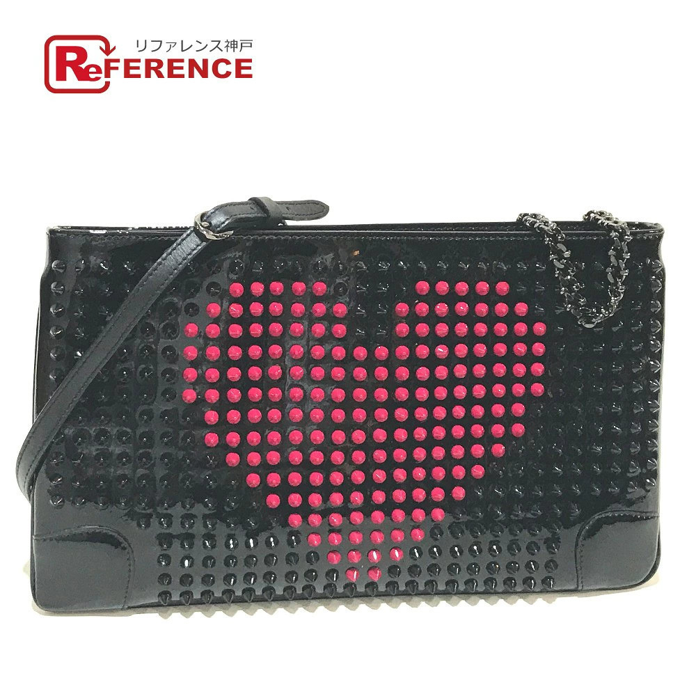 Christian Louboutin Spike Studs Rubiposh Valentine Clutch Bag Patent Vernis